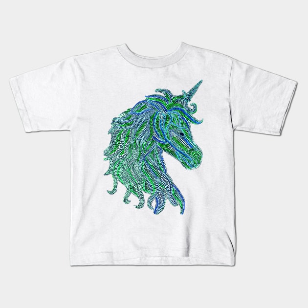 Mythical Unicorn - Green & Blue Kids T-Shirt by Amy Diener